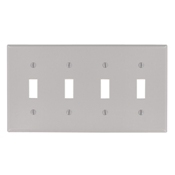 4-Gang Toggle Device Switch Wallplate, Standard Size, Thermoset, Device Mount, Gray