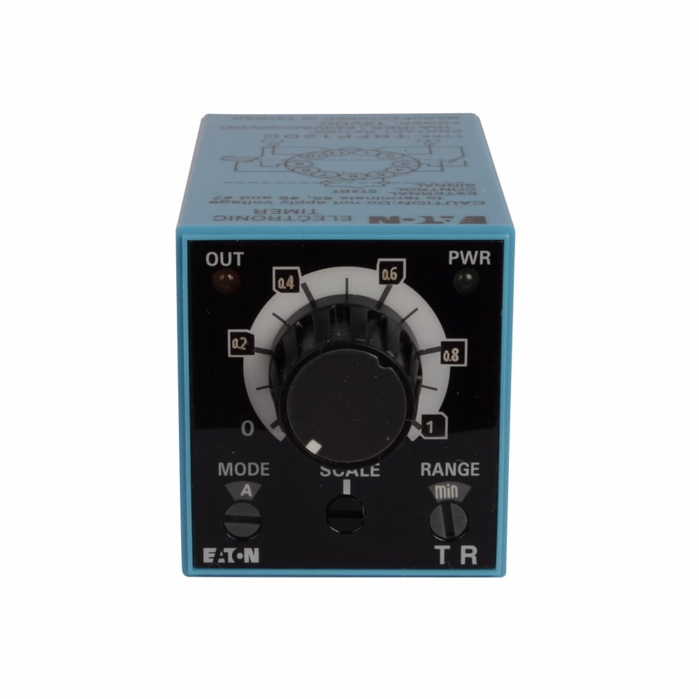 Eaton TR Series Timing Relay, Pin/octal style terminals, Signal triggered, 100-240V coil, 50/60 Hz, 10A, 240 Vac/30 Vdc max. allowable load, 2 form C, DPDT (delayed output) contact configuration