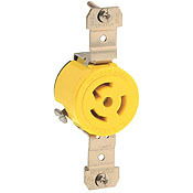 15-Amp, 125 Volt, Single Locking Receptacle, Industrial Grade, Grounding, Corrosion Resistant, Yellow