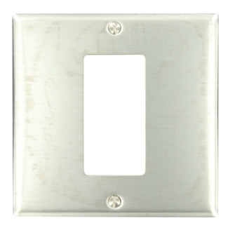 2-Gang 1-Decora/GFCI Centered Device Decora Wallplate, Device Mount, Stainless Steel