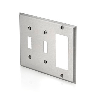 3-Gang 2-Toggle Decora/GFCI Device Combination Wallplate, Stainless Steel