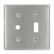 2-Gang 1-Toggle, 1-Telephone/Cable .406 Device Combination Wallplate, Strap Mount, Stainless Steel