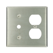 2-Gang 1-Duplex 1-Telephone/Cable .406 Device Combination Wallplate, Strap Mount, Stainless Steel