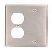 2-Gang 1-Duplex 1-Blank Device Combination Wallplate, Box Mount, Stainless Steel