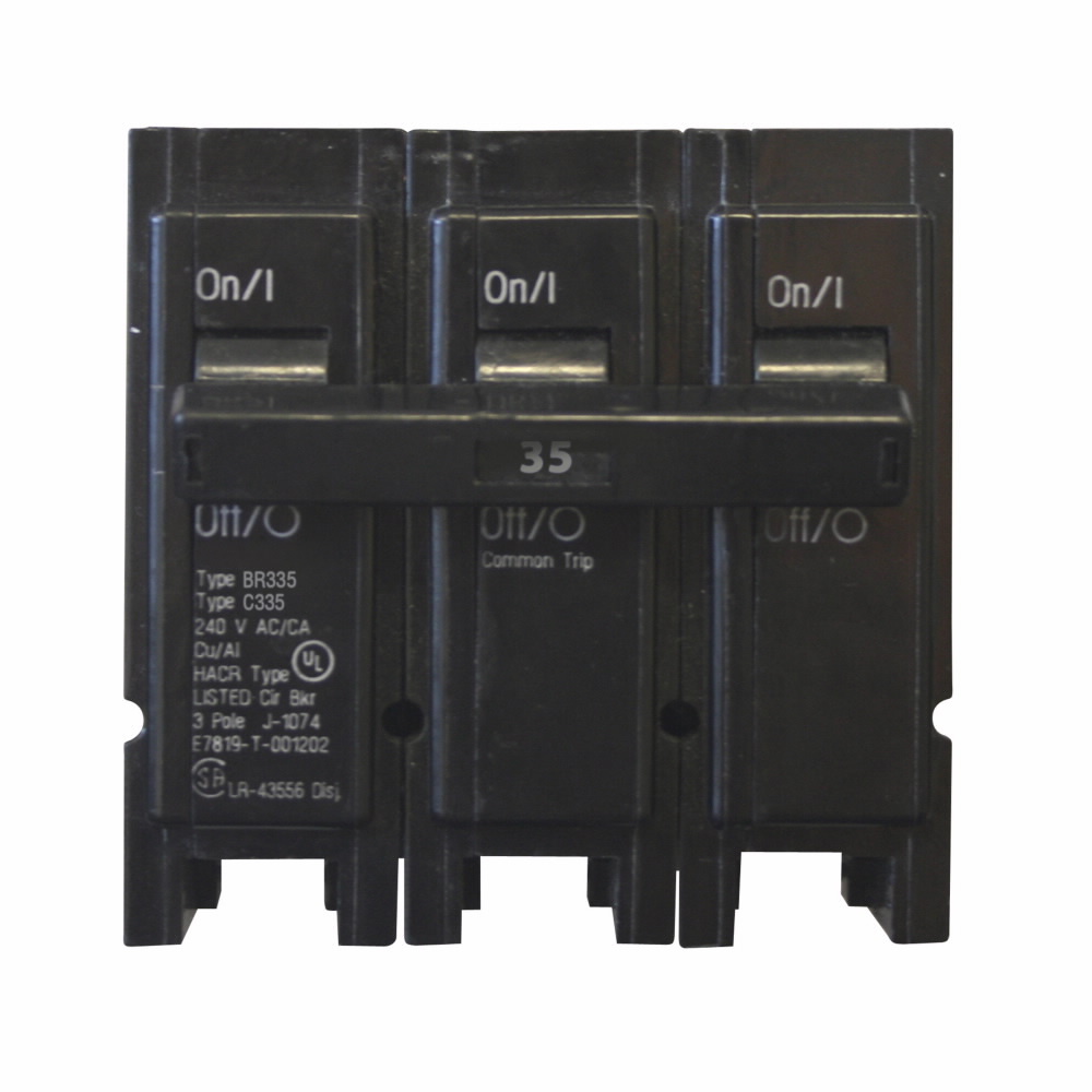 Eaton BR thermal magnetic circuit breaker,Type BR 1-Inch plug-on circuit breaker,35 A,10 kAIC,Three-pole,240V,BR,Common breaker trip,#14-4 AWG Cu/Al,Q28,BR,Type BR Loadcenters