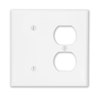 2-Gang 1-Duplex 1-Blank Device Combination Wallplate, Painted Metal, Strap Mount, White