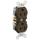 15-Amp, 125-Volt, Narrow Body Duplex Receptacle, Straight Blade, Commercial Grade, Self Grounding, Side Wired, Brown
