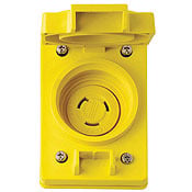 20-Amp, 125 Volt, Flush Mounting Locking Receptacle, Industrial Grade, Grounding, Wetguard with Cover, Yellow