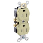 15-Amp, 125-Volt, Narrow Body Duplex Receptacle, Straight Blade, Commercial Grade, Self Grounding, Side Wired, Ivory