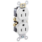 15-Amp, 125-Volt, Narrow Body Duplex Receptacle, Straight Blade, Commercial Grade, Self Grounding, Side Wired, White