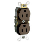 15 Amp, 125 Volt, Slim Body Duplex Receptacle, Smooth Face, Straight Blade, Commercial Grade, Self Grounding, Brown