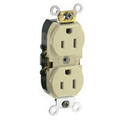 15 Amp, 125 Volt, Slim Body Duplex Receptacle, Smooth Face, Straight Blade, Commercial Grade, Self Grounding, Ivory