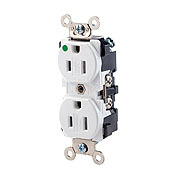 15-Amp, 125 Volt, Extra Heavy Duty Hospital Grade, Duplex Receptacle, Tamper-Resistant, Straight Blade, Self Grounding, White