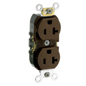 20-Amp, 125 Volt, Slim Body Duplex Receptacle, Straight Blade, Commercial Grade, Self Grounding, Brown