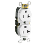 20-Amp, 125 Volt, Slim Body Duplex Receptacle, Straight Blade, Commercial Grade, Self Grounding, White