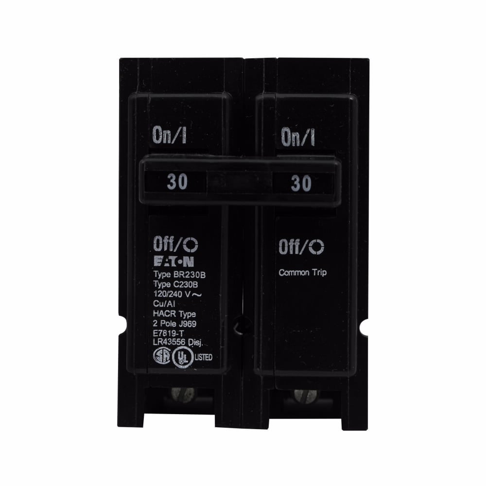 Eaton BR thermal magnetic circuit breaker,Type BR 1-Inch plug-on circuit breaker,Tapped molded opening, special application,50 A,10 kAIC,Two-pole,120/240V,BR,Common breaker trip,#14-4 AWG Cu/Al,Q28,BR,Type BR Loadcenters