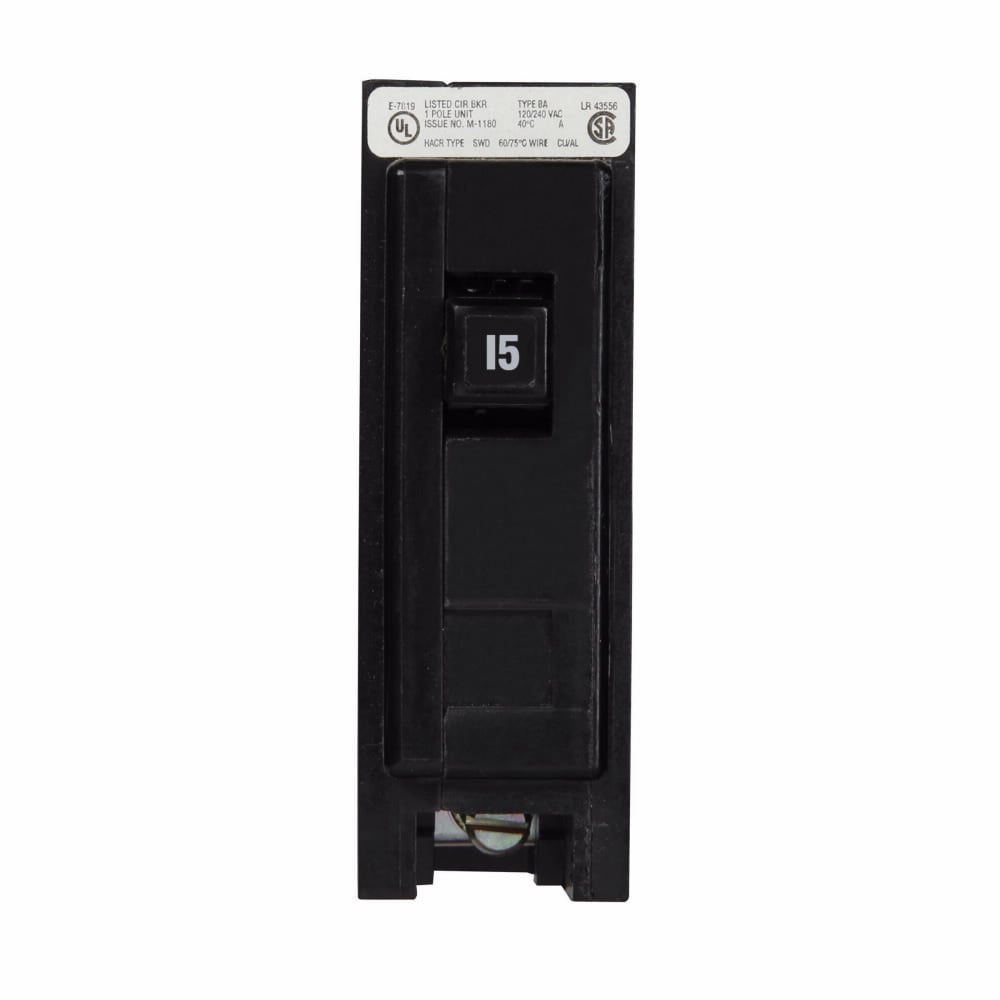Eaton BAB thermal magnetic circuit breaker,Quicklag industrial thermal-magnetic circuit breaker,High intensity discharge,15 A,10 kAIC,Single-pole,120/240 V,Non-Interchangeable,Q7,BAB,Ring or spade lug terminals