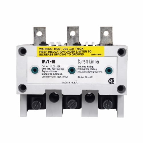 Eaton molded case circuit breakers electrical aftermarket accessory current limiter, Current limiter, 150 A, Three-pole, For MCP431550R, MCP431800R, Frame J-K