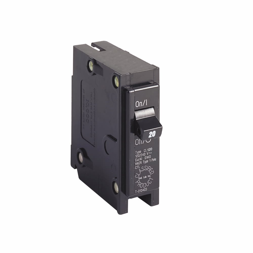 Eaton Classified 3/4" thermal magnetic circuit breaker,Type CL 1-Inch classified replacement breaker,20 A,10 kAIC,Single-pole,120/240V,CL,#14-4 AWG Cu/Al,CL,Type CH Loadcenters