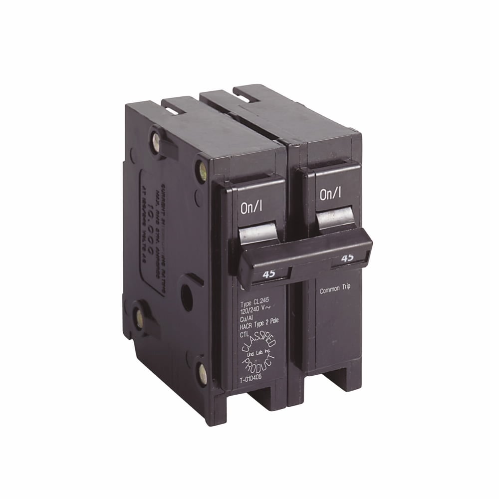 Eaton Classified 3/4" thermal magnetic circuit breaker,Type CL 1-Inch classified replacement breaker,45 A,10 kAIC,Two-pole,120/240V,CL,Common breaker trip,#14-4 AWG Cu/Al,CL,Type CH Loadcenters