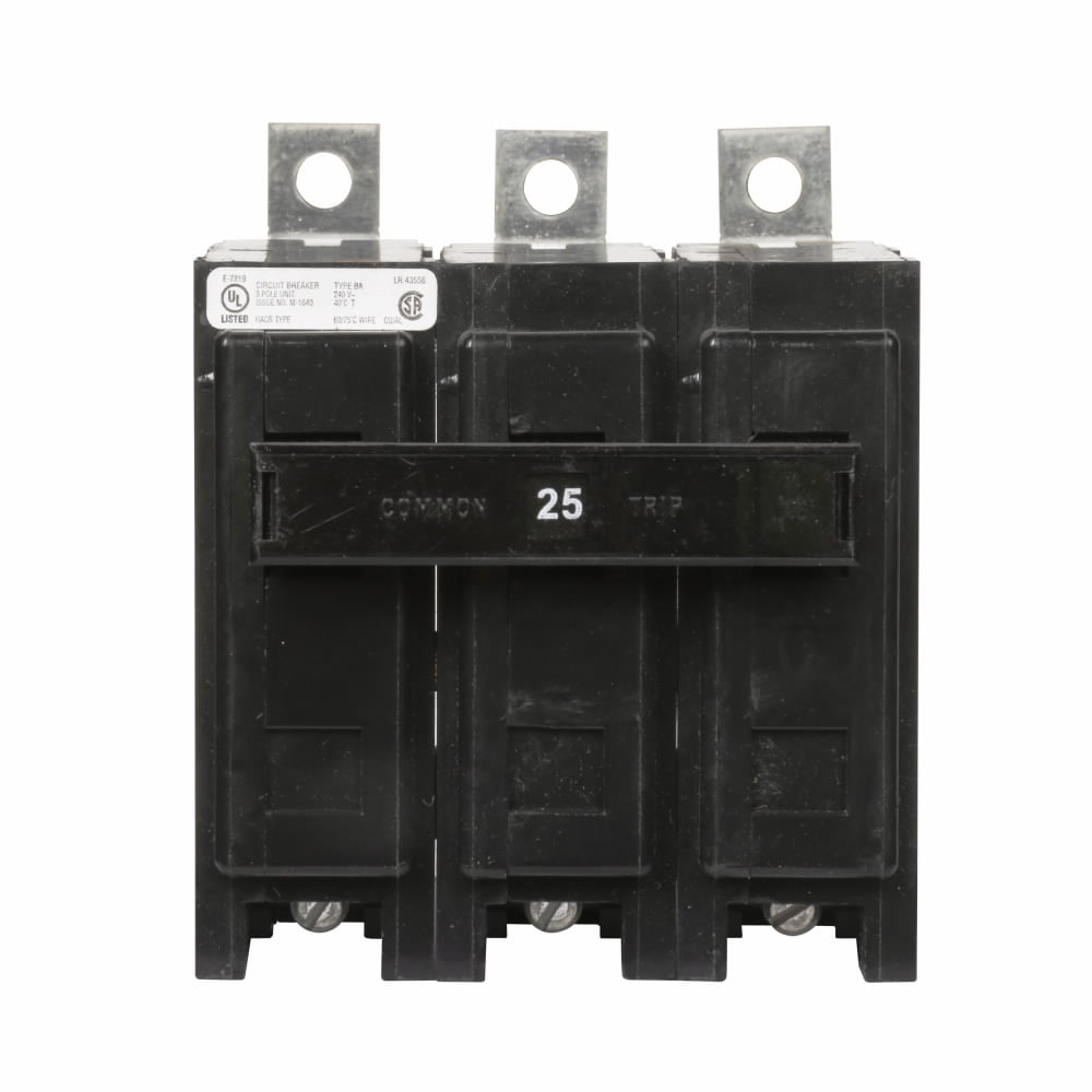 Eaton BAB thermal magnetic circuit breaker, Quicklag Industrial, 25A, 10 kAIC, Bolt-on mounting, Three-pole, Non-Interchangeable, 240V