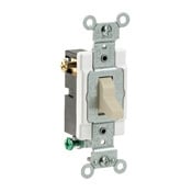15-Amp, 120/277-Volt, Toggle 3-Way AC Quiet Switch, Commercial Grade, Grounding, Ivory