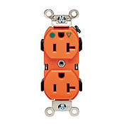 20-Amp, 125V, Narrow Body Duplex Receptacle, Straight Blade, Hospital Grade, Isolated Ground, Orange