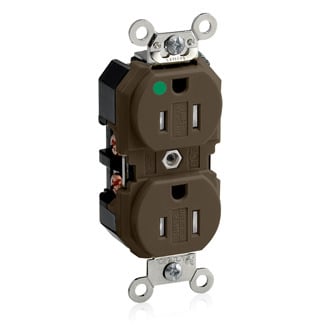 15-Amp, 125 Volt, Extra Heavy Duty Hospital Grade, Duplex Receptacle, Tamper-Resistant, Straight Blade, Self Grounding, Brown