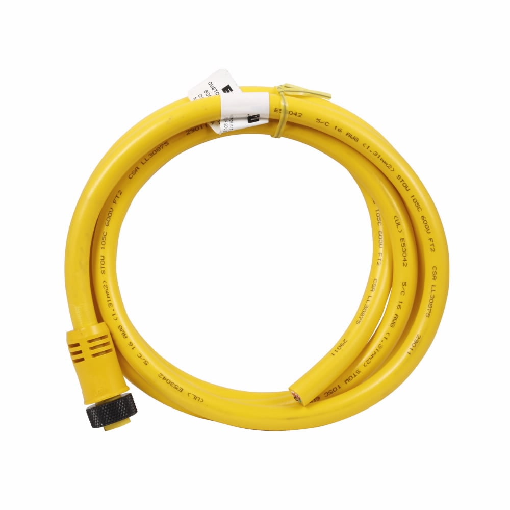 Eaton Photoelectric Sensor Connector Cable, Global Plus, Accessory, Sensor connectivity, Mini-style straight female, AC/DC, 5-wire white/red/green/orange/black, 16 AWG, 6.6 ft, 5 pin, 8A, PVC, 600V