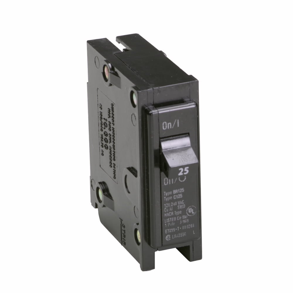 Eaton BR thermal magnetic circuit breaker,Type BR 1-Inch plug-on circuit breaker,25 A,10 kAIC,Single-pole,120/240V,BR,#14-4 AWG Cu/Al,BR,Type BR Loadcenters
