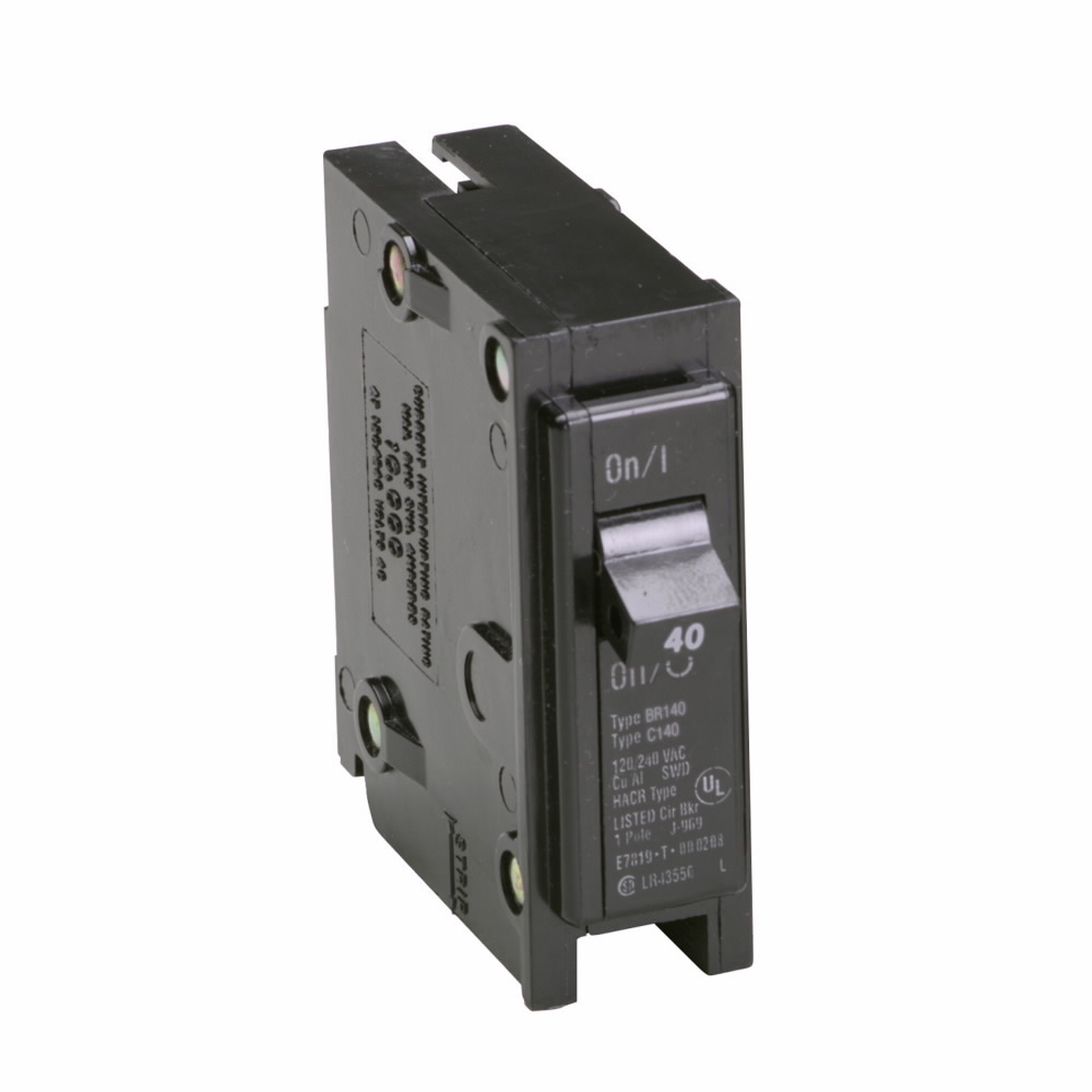 Eaton BR thermal magnetic circuit breaker,Type BR 1-Inch plug-on circuit breaker,40 A,10 kAIC,Single-pole,120/240V,BR,#14-4 AWG Cu/Al,BR,Type BR Loadcenters