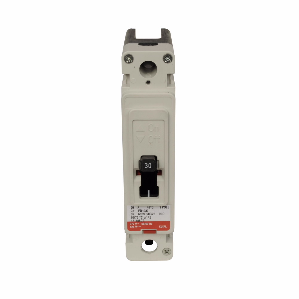 Eaton Series C complete molded case circuit breaker, F-frame, FD, Complete breaker, Fixed thermal, Fixed magnetic trip type, Single-pole, 30 A, 347 Vac, 125 Vdc, Load side, 50/60 Hz