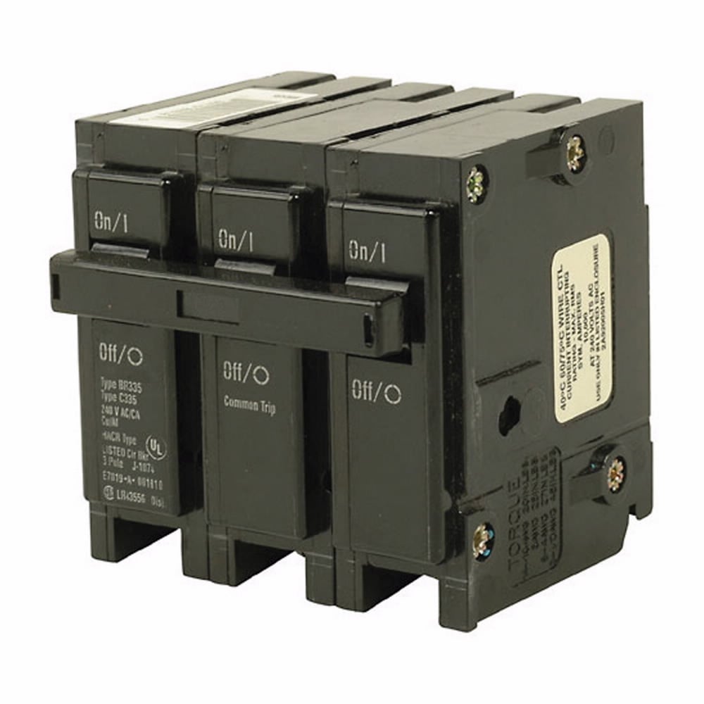 Eaton BR thermal magnetic circuit breaker,Type BR 1-Inch plug-on circuit breaker,100 A,10 kAIC,Three-pole,120/240V,BR,Common breaker trip,#1 AWG Cu/Al,Q28,BR,Type BR Loadcenters