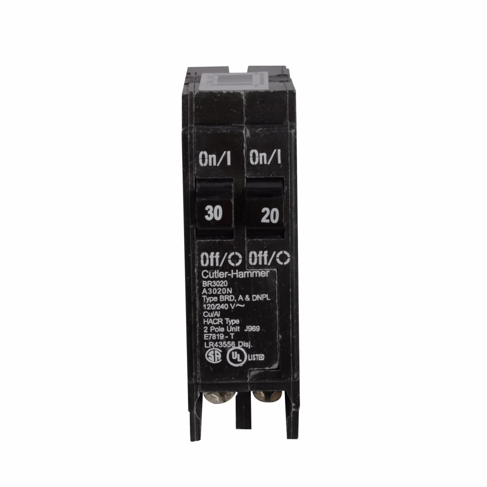 Eaton BR thermal magnetic circuit breaker,Type BR 1-Inch duplex circuit breaker,30 A,10 kAIC,Three-pole,120/240V,BR,Common breaker trip,#14-4 AWG Cu/Al,Q28,BR,Type BR Loadcenters