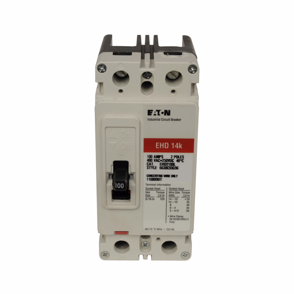 Eaton Series C complete molded case circuit breaker, F-frame, EHD, Complete breaker, Fixed thermal, Fixed magnetic trip type, Two-pole, 40 A, Load side, 50/60 Hz