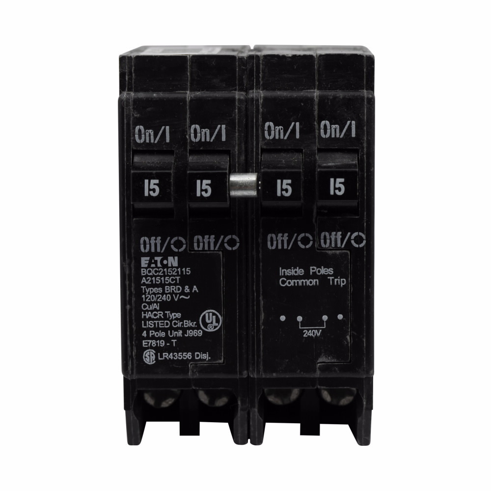 Eaton BR thermal magnetic circuit breaker,Type BQC 1-Inch CTL plug-on circuit breaker,Includes rejection tab feature,(2) Two-Pole 30 A,10 kAIC,Four-pole,120/240V,BQC,Common breaker trip,#14-4 AWG Cu/Al,BQC,Type BR Loadcenters