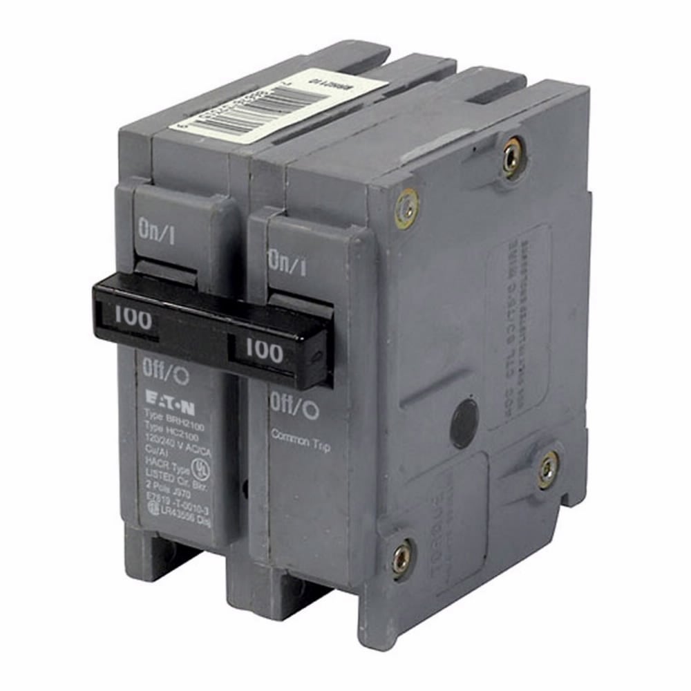 Eaton BR thermal magnetic circuit breaker,Type BR 1-Inch plug-on circuit breaker,100 A,22 kAIC,Two-pole,120/240V,BRH,Common breaker trip,#4-1/0 AWG Cu/Al,BRH,Type BR Loadcenters