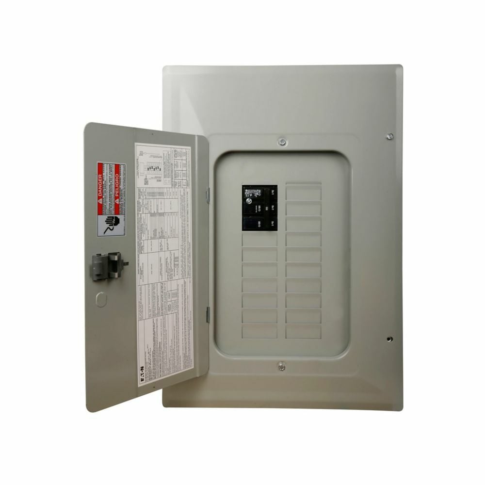 Eaton BR main breaker loadcenter,No feed-thru lugs,Main circuit breaker,100 A,C1,Aluminum,Cover included,NEMA 1,Galvanized steel,10 kAIC,BR,24 Circuits,12 Spaces,Four-wire,Three-phase,#4-1/0 AWG Cu/Al,Combination,208 Y/120, 240 V
