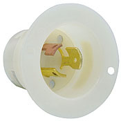 15/10-Amp, 125/250 Volt, Flanged Inlet Locking Receptacle, Industrial Grade, Non-Grounding, White