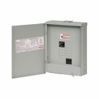 BR style 1-inch loadcenter, main circuit breaker, feed-through lug, 100A, single-phase, 20-pole, 20 circuits, 10 spaces, 120/240V, #4-1/0 AWG Cu/Al at 60?C or 75?C wire, NEMA 3R enclosure, b2r box size