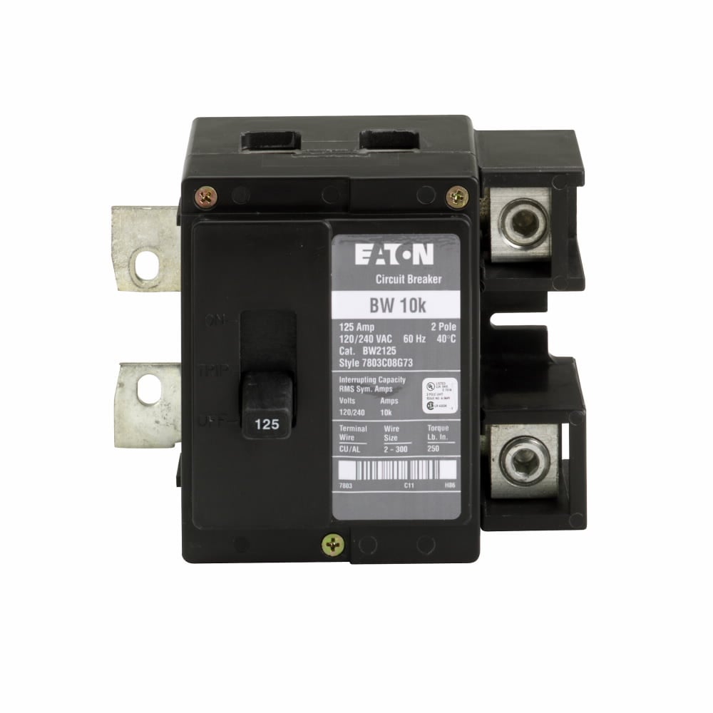 Type BW Circuit Breaker, 125A, Two-pole, 120/240V, 10 kAIC, Plug-on, #2-300 kcmil, Used with: Type ECB Unit Enclosures