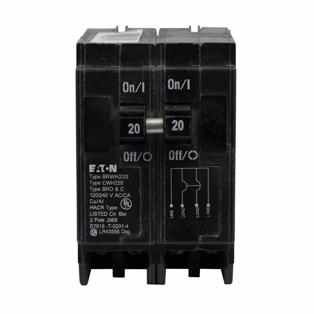 Eaton Type BR Main Circuit Breaker,Main circuit breaker,125 A,25 kAIC,Two-pole,120/240 V,BR,#2 AWG-300 kcmil Cu/Al,BWH,MBT48B125BTS,