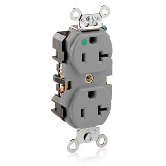 20 Amp, 125 Volt, Extra Heavy Duty Hospital Grade, Duplex Receptacle, Straight Blade, Self Grounding, Gray