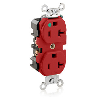 20-Amp, 125-Volt, Extra Heavy Duty Hospital Grade, Duplex Receptacle, Straight Blade, Self Grounding, Red