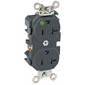 20 Amp, 125 Volt, Extra Heavy Duty Hospital Grade, Duplex Receptacle, Straight Blade, Self Grounding, Black