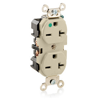 20 Amp, 250 Volt, Wide Body Duplex Receptacle, Hospital Grade, Self Grounding, Ivory