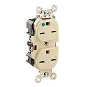 15-Amp, 250 Volt, Wide Body Duplex Receptacle, Straight Blade, Hospital Grade, Self Grounding, Ivory