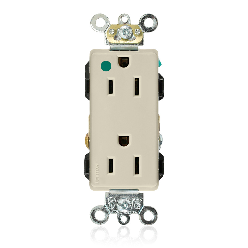 15 Amp, 125 Volt, Decora Plus Duplex Receptacle, Hospital Grade, Self Grounding, Back and Side Wired, Ivory