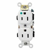 15 Amp, 125 Volt, Duplex Receptacle, Heavy Duty Hospital Grade, Straight Blade, Self Grounding, Back and Side Wired, Red