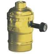 Medium Base Complete, Aluminum Shell Incandescent Lampholder, Removable Turn Knob, 2-Circuit, for 3-Way 2-Filament Lamps, Brass